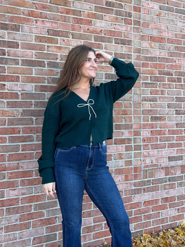 RHINESTONE BOW CARDIGAN- 3 COLORS