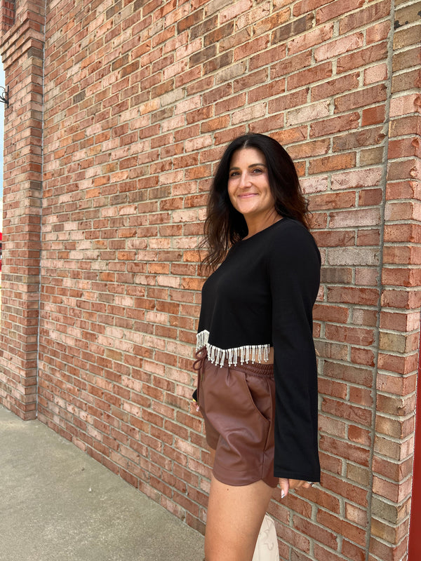 RHINESTONE FRINGE BLACK TOP