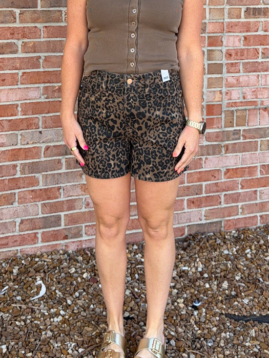 LEOPARD PRINT DENIM SHORTS