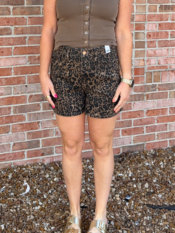 LEOPARD PRINT DENIM SHORTS