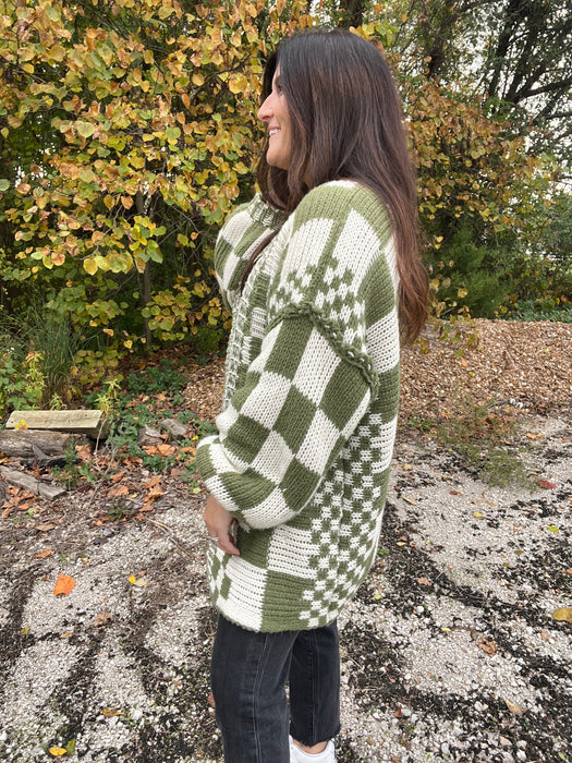 MIXED CHECK PATTERN CARDIGAN- 3 COLORS