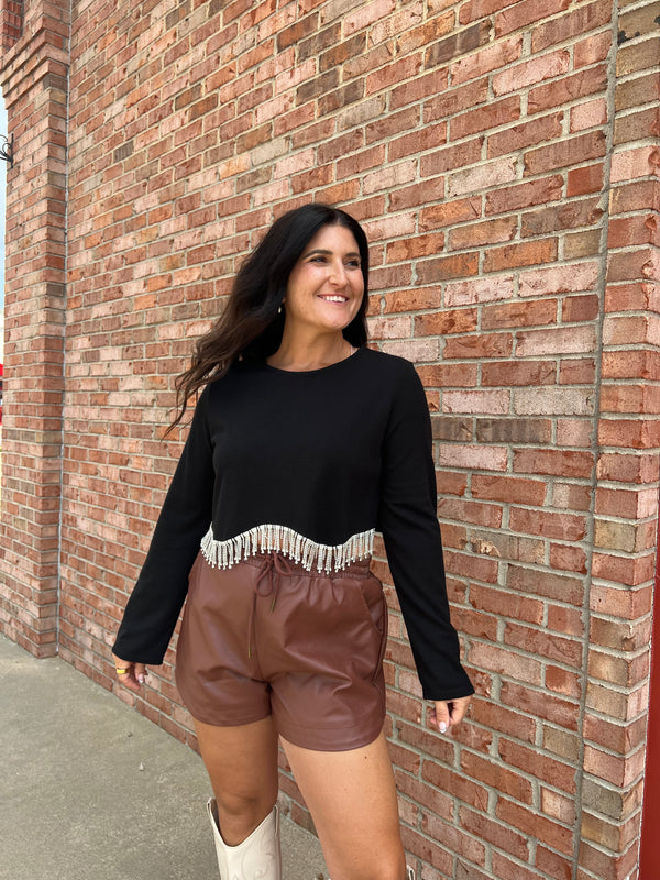 RHINESTONE FRINGE BLACK TOP