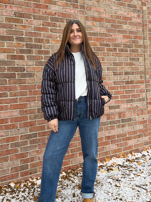 NAVY STRIPED PUFFER JACKET