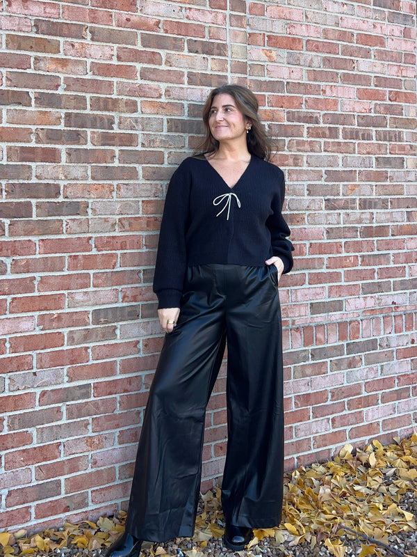 RHINESTONE BOW CARDIGAN- 3 COLORS