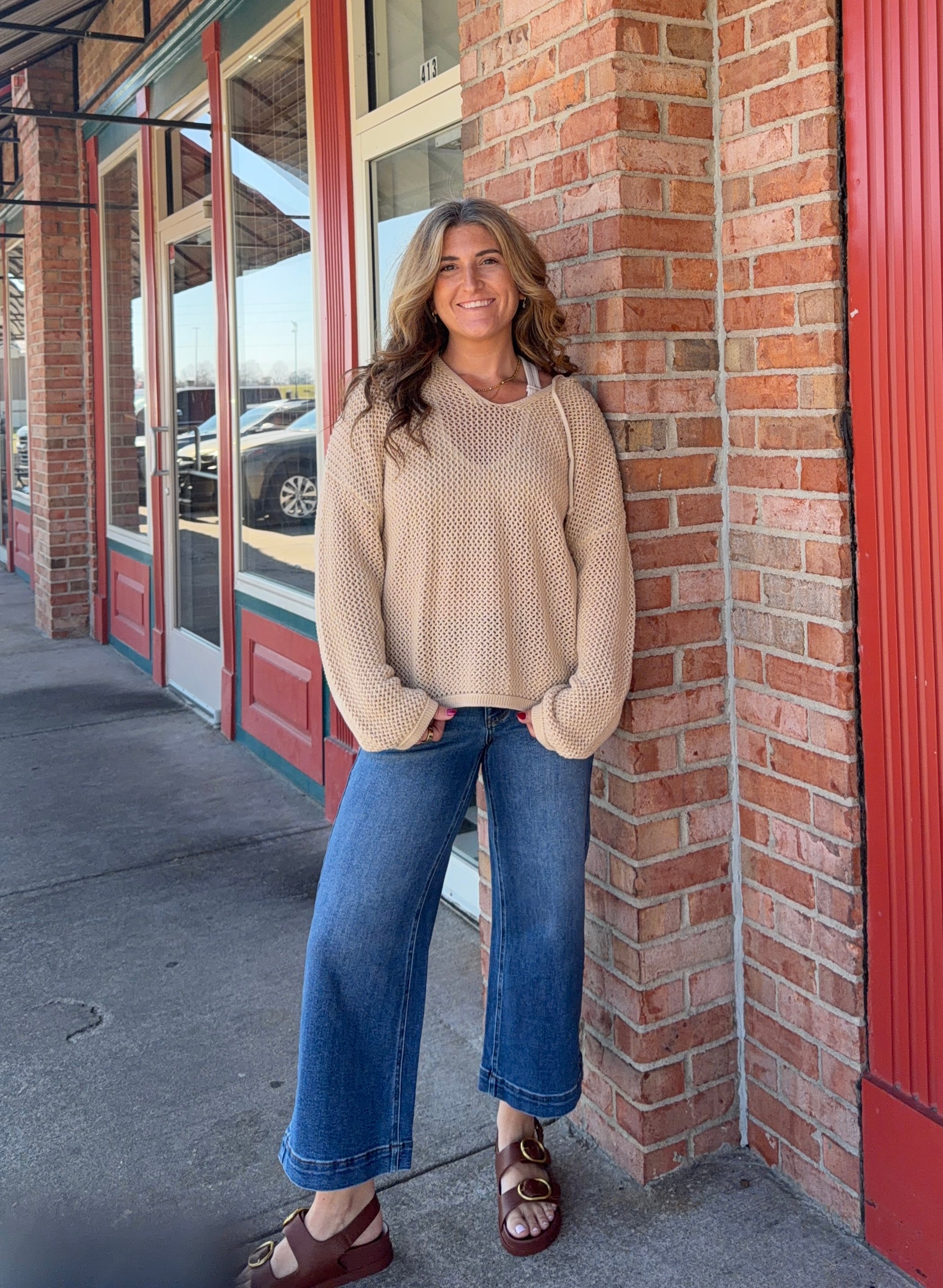 HOODED OPEN KNIT SWEATER- 2 COLORS