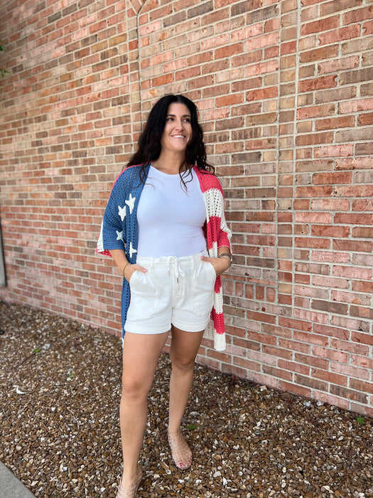 WHITE CUFFED SHORTS