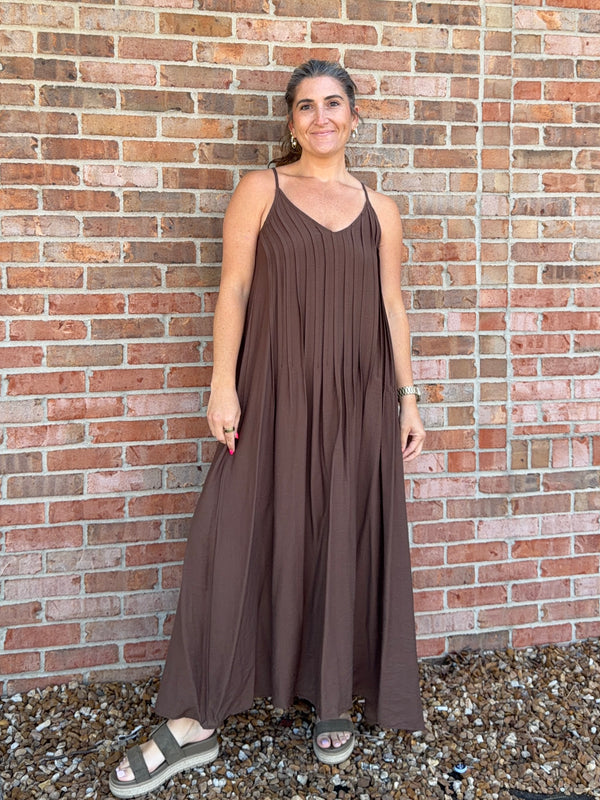 PLEATED PINTUCK MAXI DRESS- 2 COLORS