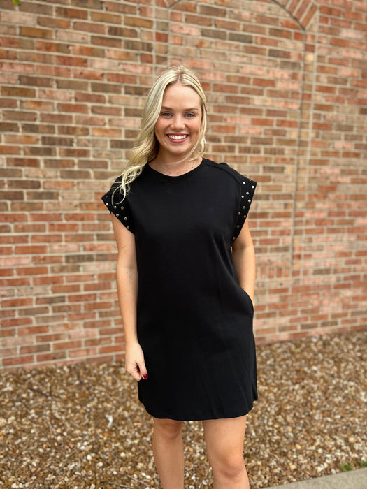 STUDDED SLEEVE DRESS- 2 COLORS