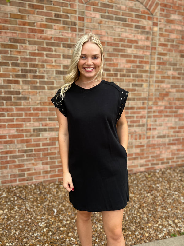 STUDDED SLEEVE DRESS- 2 COLORS