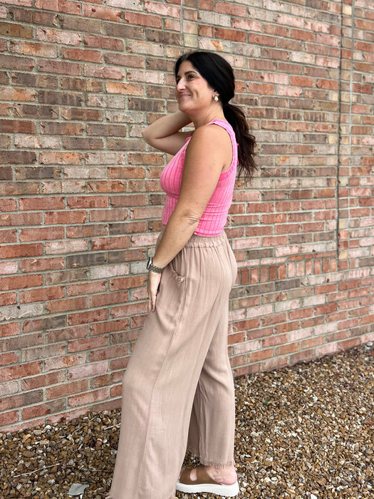 FRAYED HEM LINEN PANTS- 2 COLORS