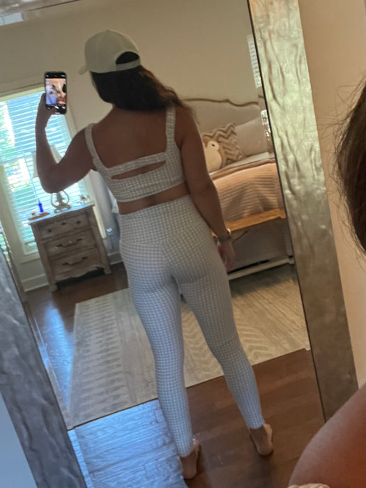 BEIGE GINGHAM SPORTS BRA