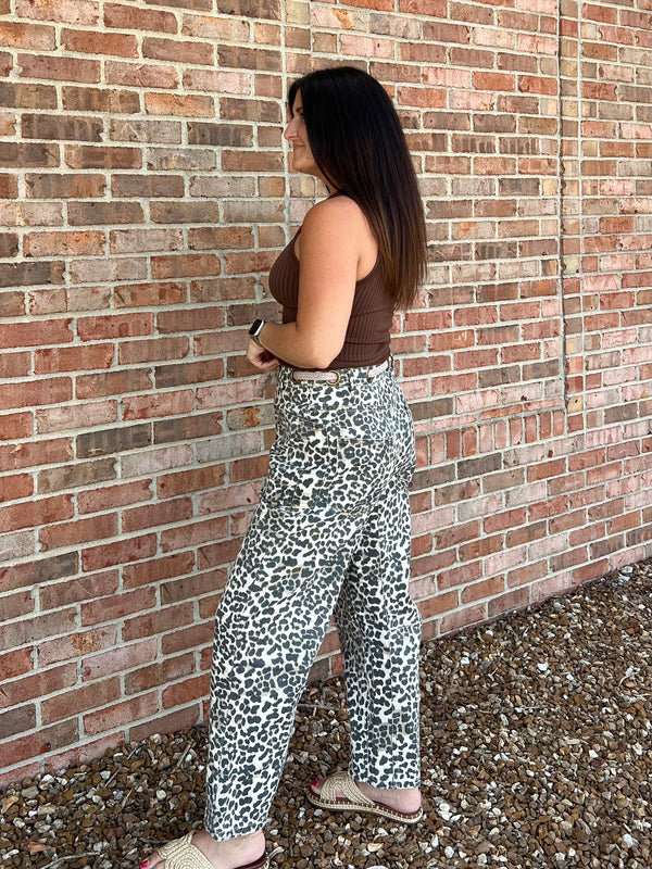 BRAIDED WAIST BELT LEOPARD PANTS