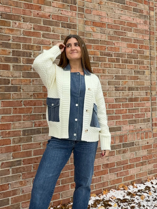 DENIM KNIT MIXED JACKET