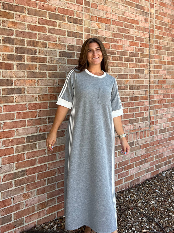 GRAY TRACK STRIPE DRESS