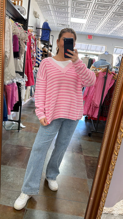 BUBBLEGUM PINK STRIPED SWEATER