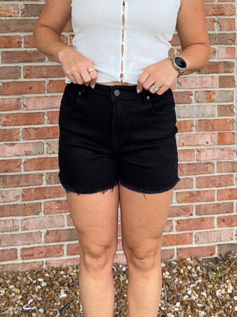BLACK DENIM SHORTS