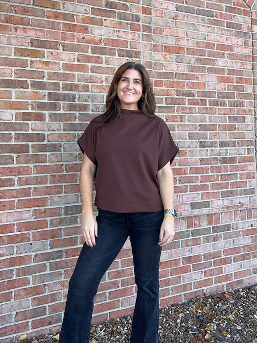 BROWN MOCK NECK TOP