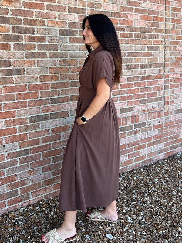 espresso midi dress TA3 Seamed Lushy Midi Dress - Espresso Shine - L