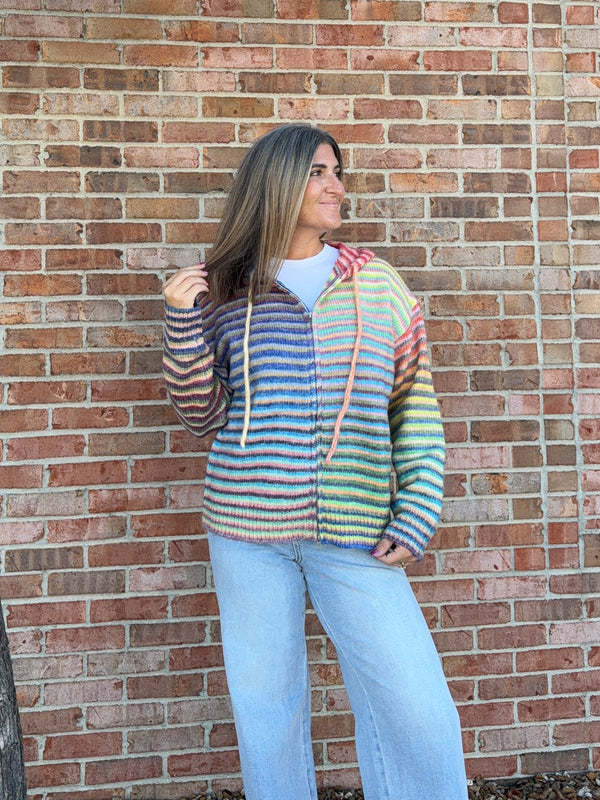 RAINBOW ZIP UP SWEATER