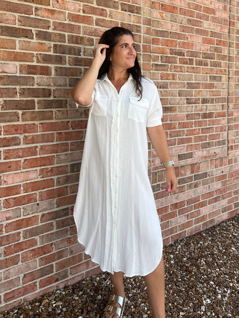 THERE SHE GOES BUTTON FRONT DRESS