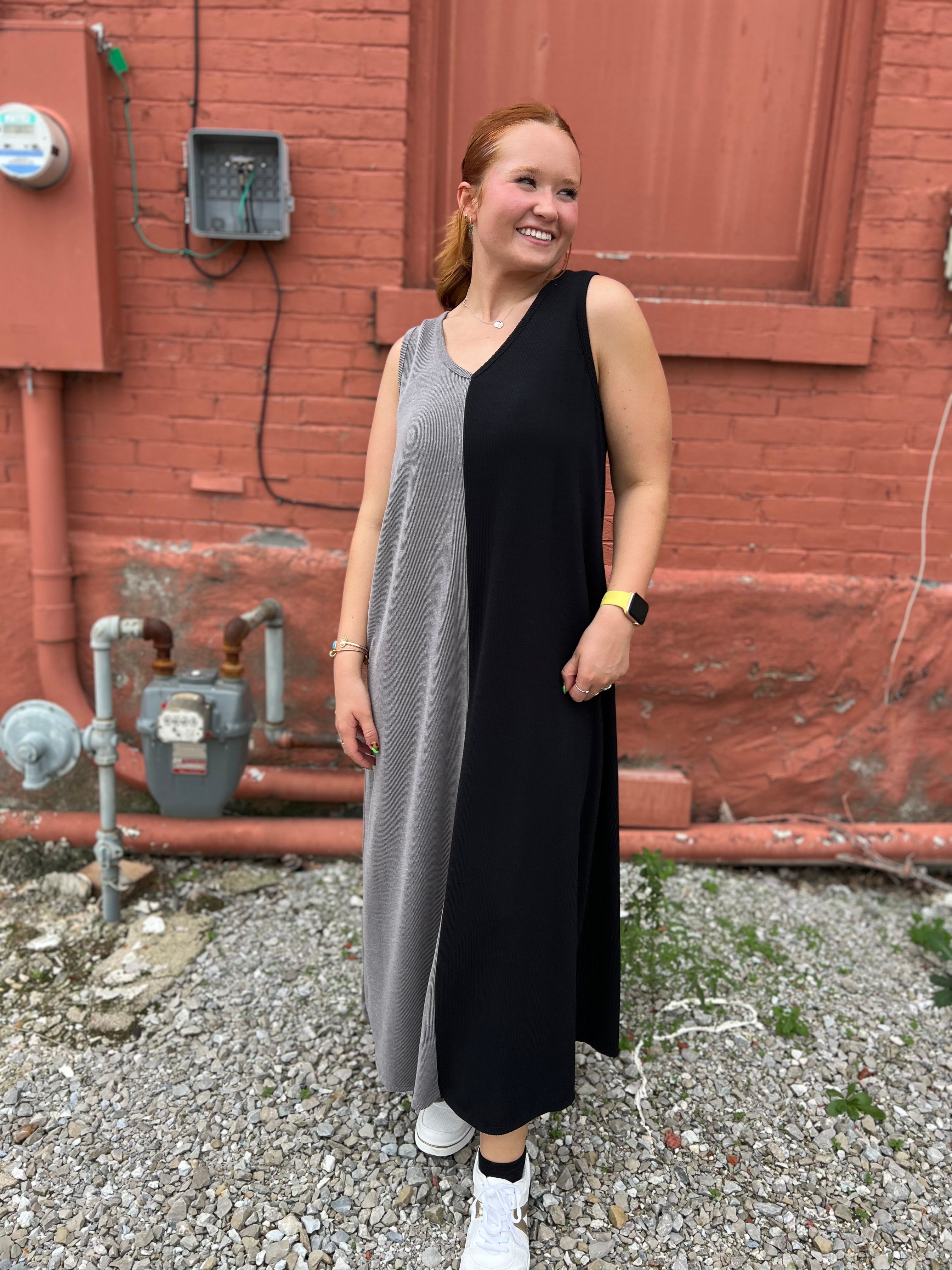 grey split dress Sexy Side Split Solid Color Maxi Dress