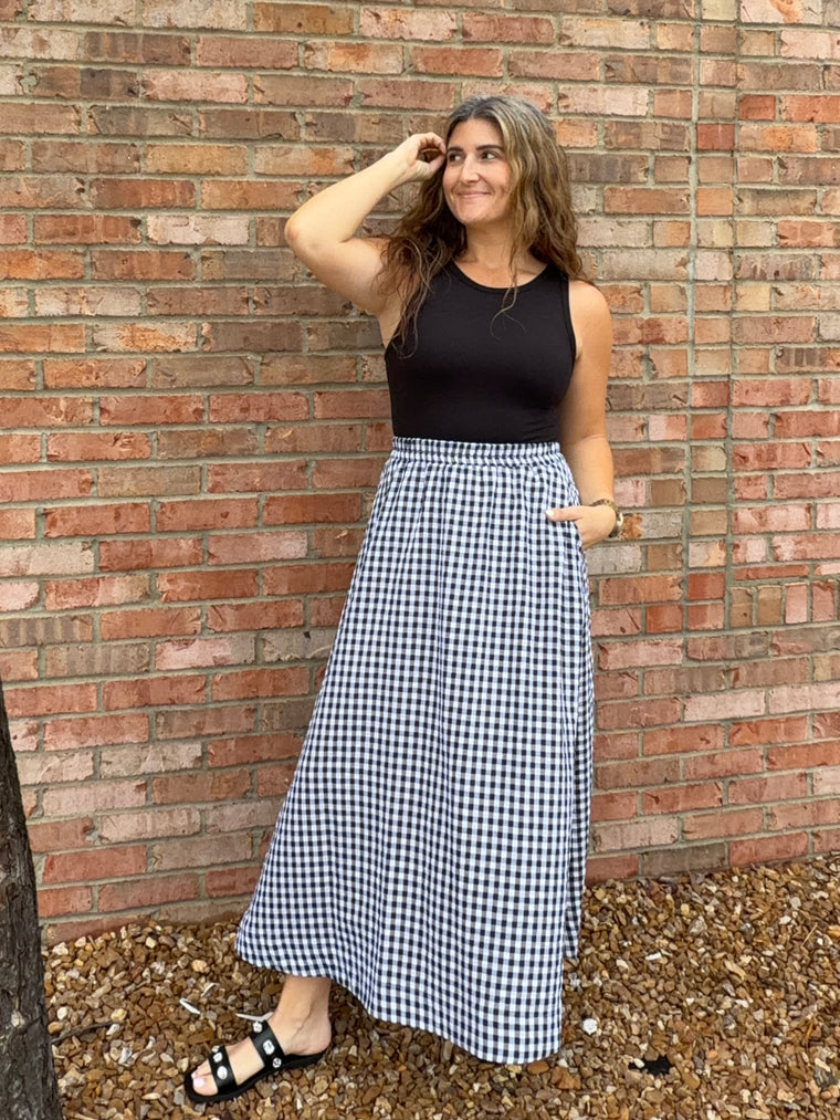 GINGHAM PRINT MIDI SKIRT