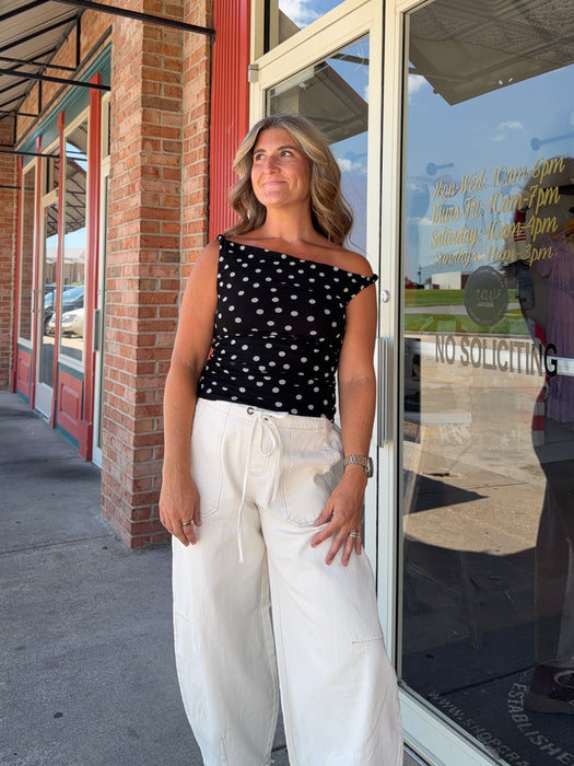 TWIST STRAP POLKA DOT TANK TOP- 2 COLORS