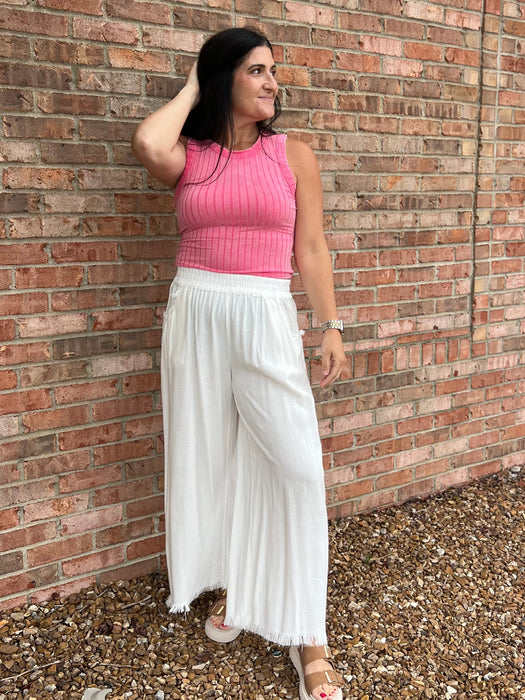 FRAYED HEM LINEN PANTS- 2 COLORS