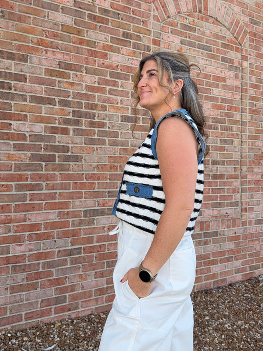 DENIM TRIM VEST- 2 COLORS