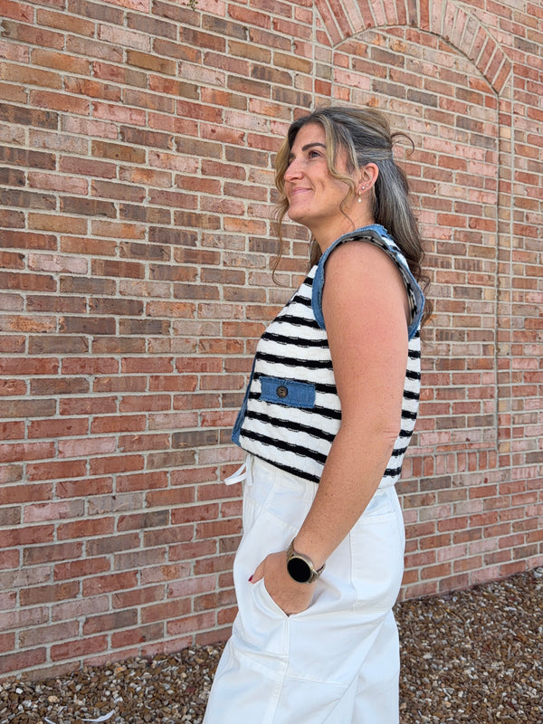 DENIM TRIM VEST- 2 COLORS