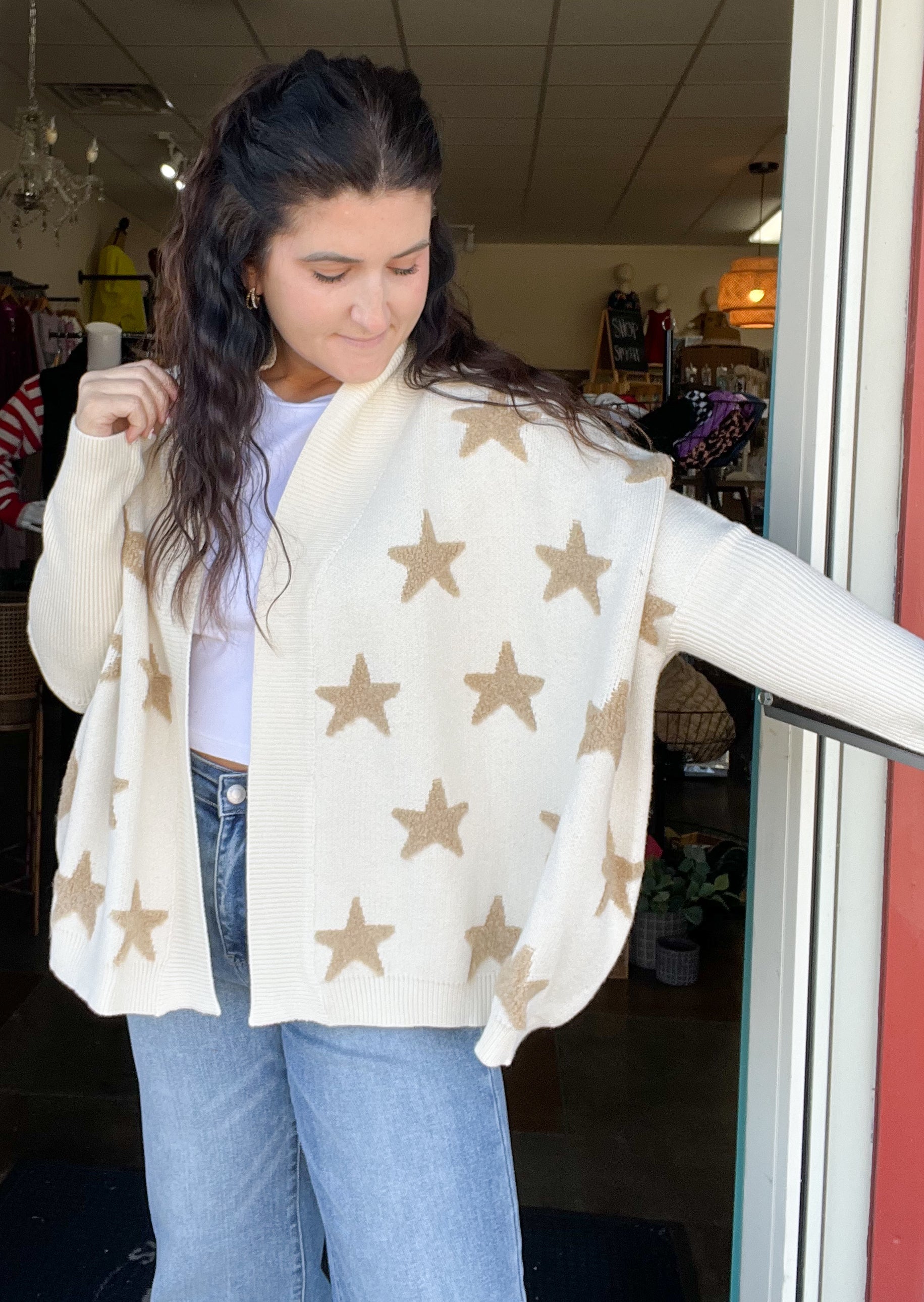 BOUCLE STAR DETAIL CARDIGAN- 2 COLORS