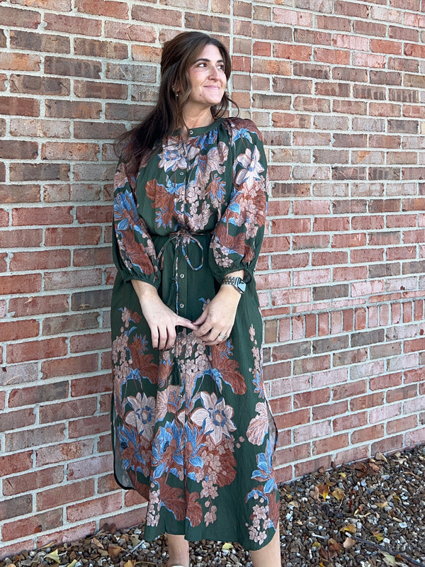 OLIVE FLORAL DRESS