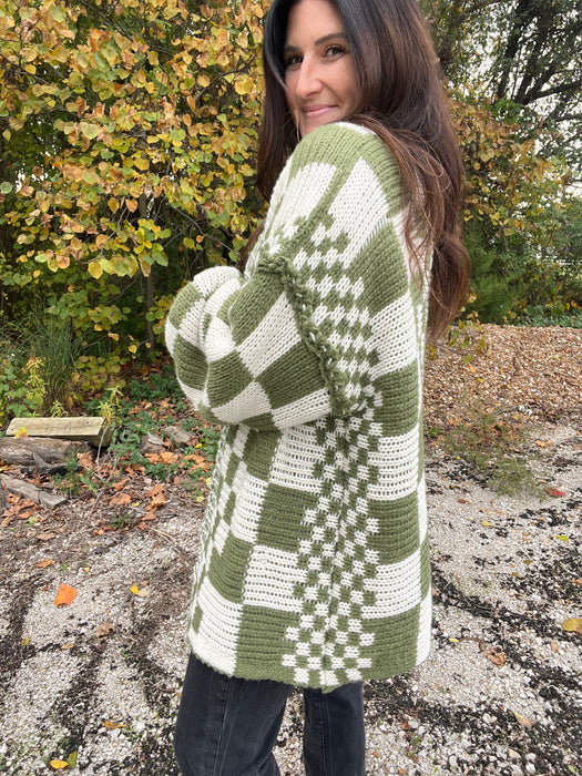 MIXED CHECK PATTERN CARDIGAN- 3 COLORS