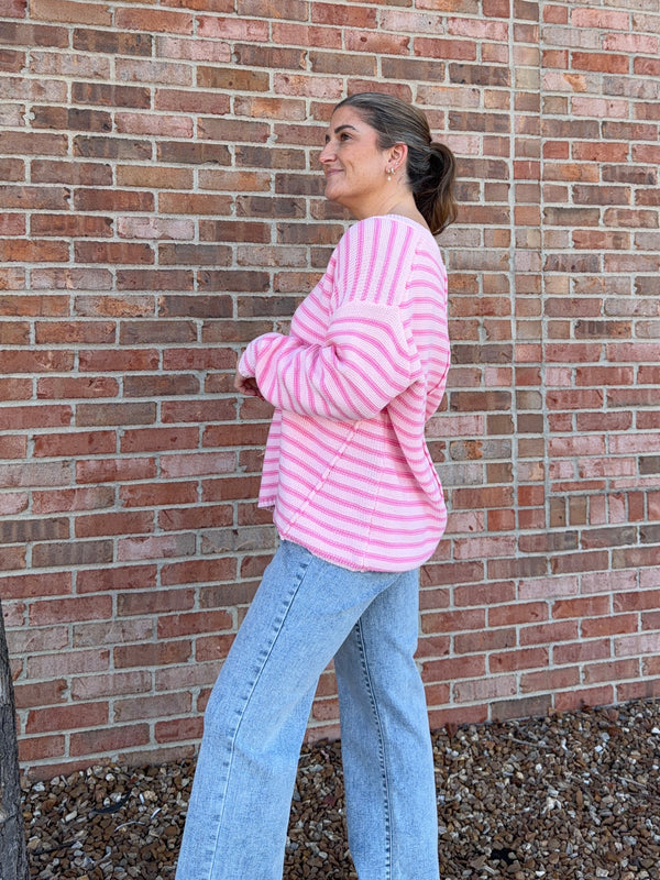 BUBBLEGUM PINK STRIPED SWEATER