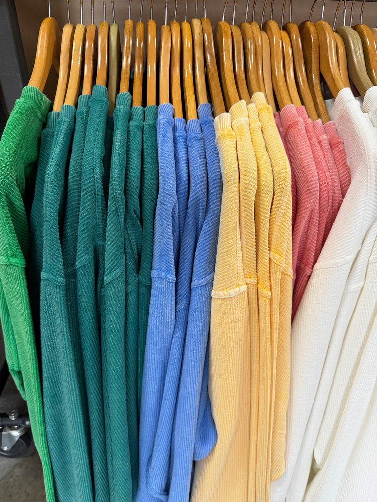 CORDED CREW PULLOVER- 6 COLORS