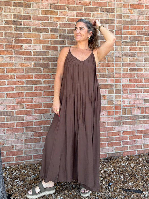 PLEATED PINTUCK MAXI DRESS- 2 COLORS