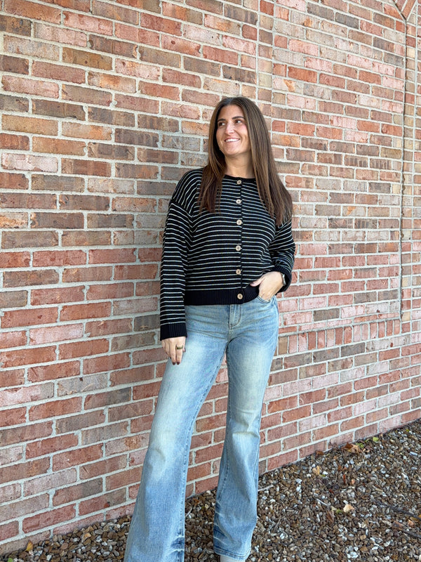 RAW EDGE STRIPED CARDIGAN- 2 COLORS