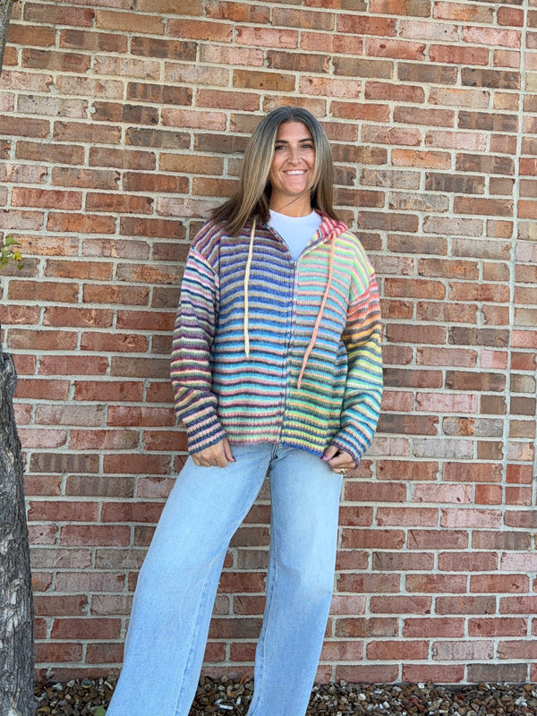 RAINBOW ZIP UP SWEATER