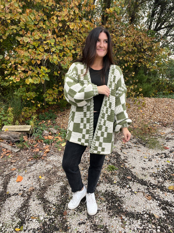 MIXED CHECK PATTERN CARDIGAN- 3 COLORS