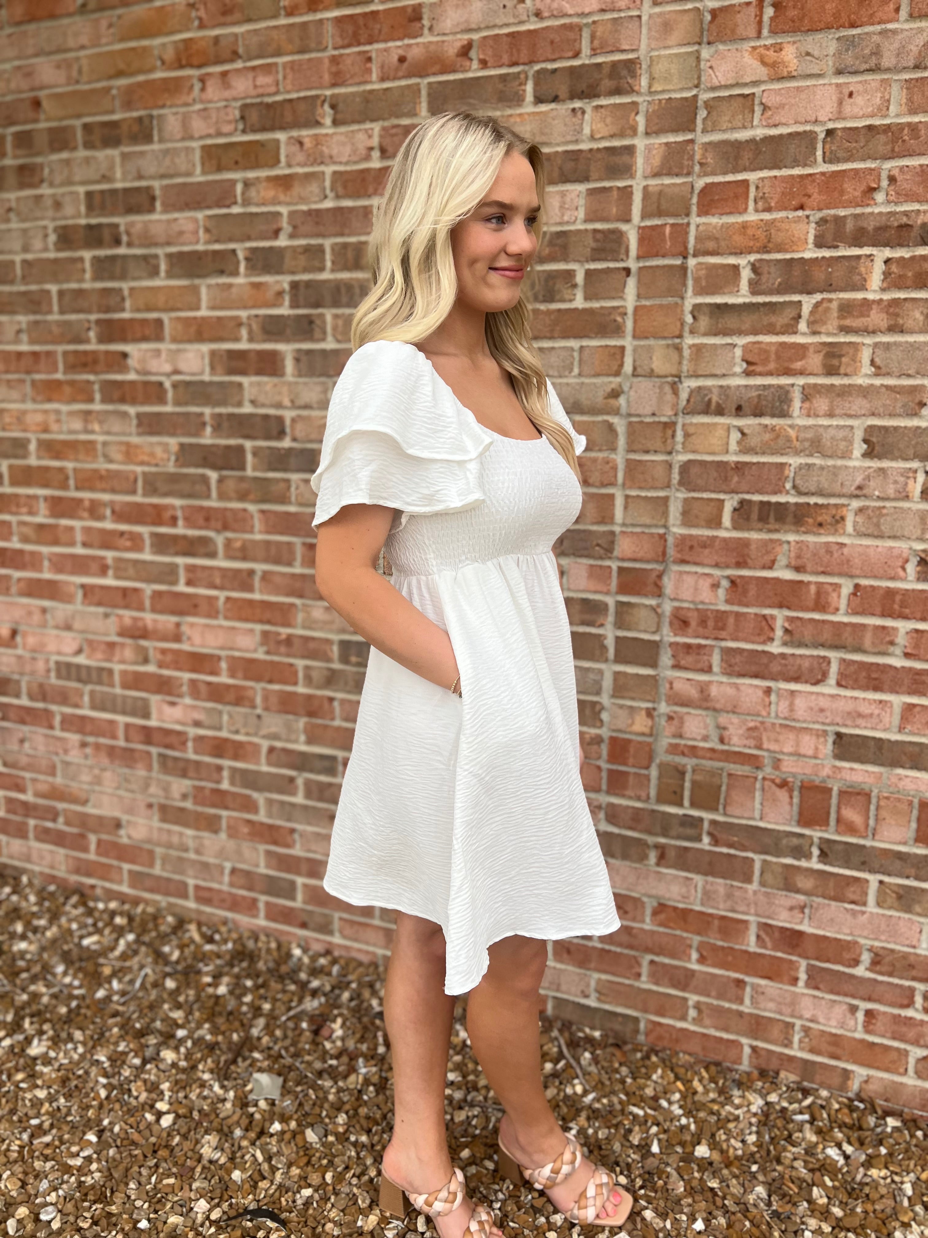RUFFLE SLEEVE SMOCK DRESS