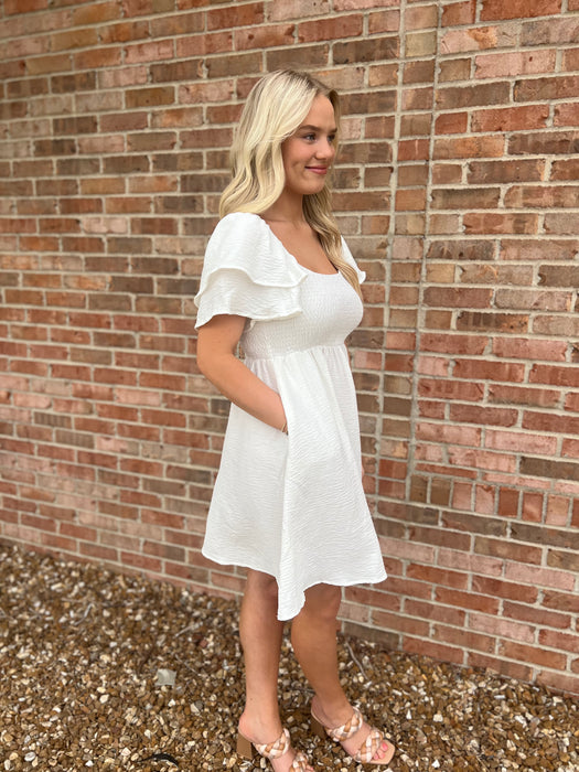 RUFFLE SLEEVE SMOCK DRESS