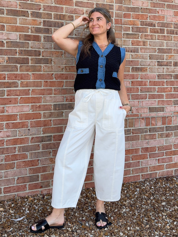 DENIM TRIM VEST- 2 COLORS