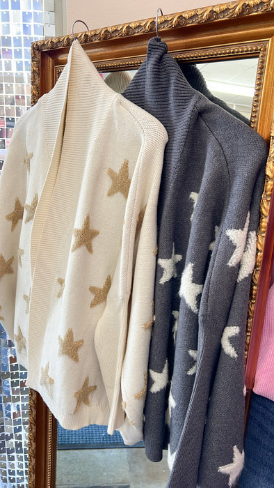 BOUCLE STAR DETAIL CARDIGAN- 2 COLORS