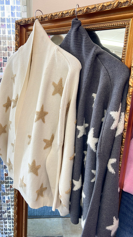 BOUCLE STAR DETAIL CARDIGAN- 2 COLORS