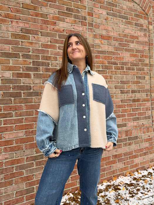 DENIM AND FLEECE MIXED JACKET