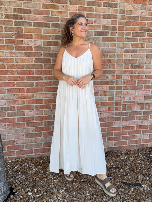 PLEATED PINTUCK MAXI DRESS- 2 COLORS