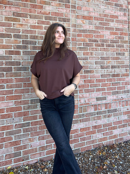 BROWN MOCK NECK TOP