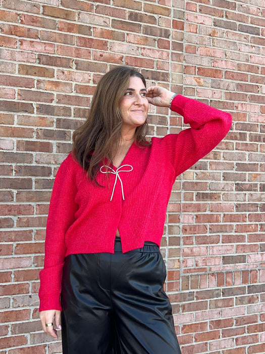 RHINESTONE BOW CARDIGAN- 3 COLORS