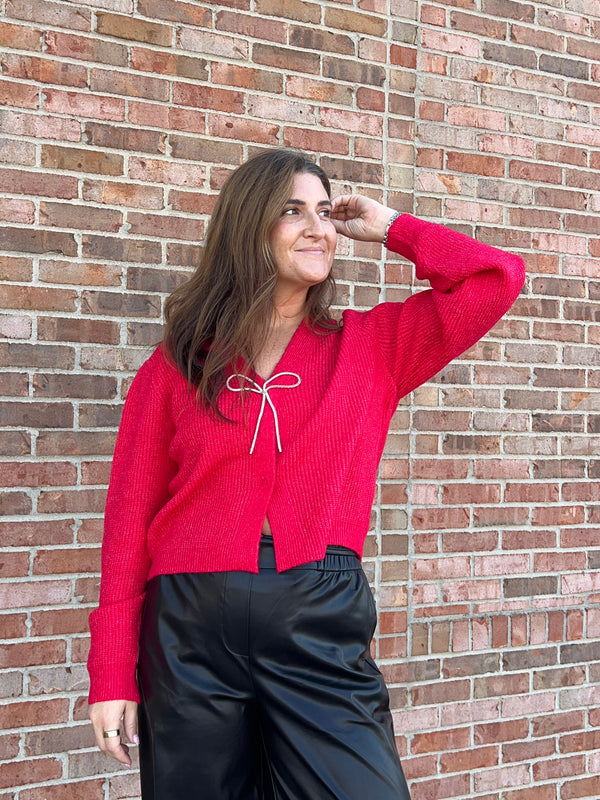 RHINESTONE BOW CARDIGAN- 3 COLORS