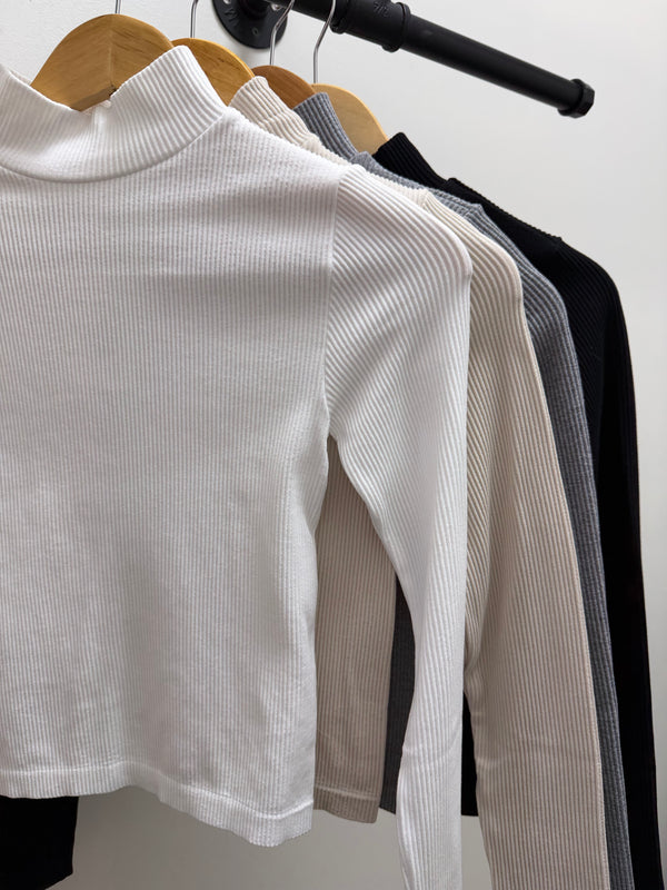 RIBBED MOCK NECK TOP- 4 COLORS
